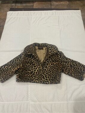 Leopard Print Faux Fur Cropped Pea Coat  Womens